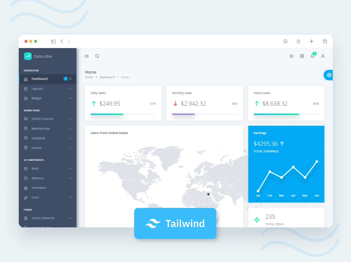 Datta able tailwind css admin template - codedthemes